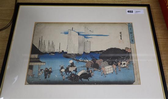 A Japanese woodblock print after Utagawa Hiroshige, Takanawa no yukei/Toto Meisho, circa 1833-38,